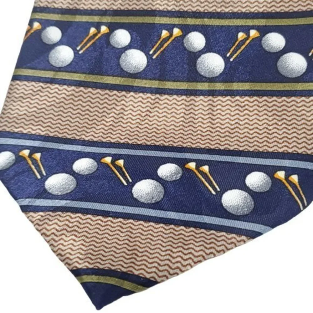 Steven Harris Tie Necktie Golf Balls‎ Tee Blue Tan Brown